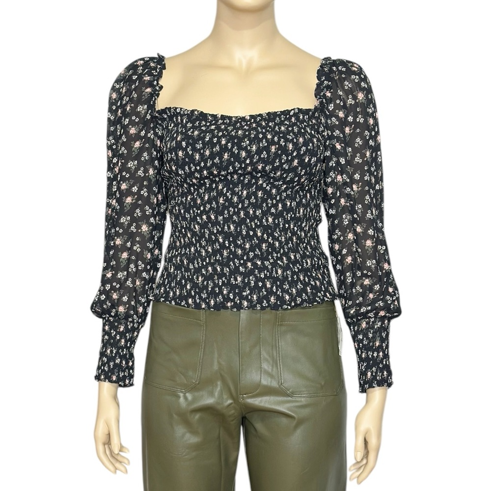 REFORMATION Pinto Smocked Floral Top, Lucien Print, 1X